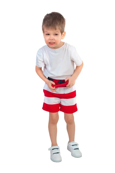 Menino de t-shirt branca e calções — Fotografia de Stock