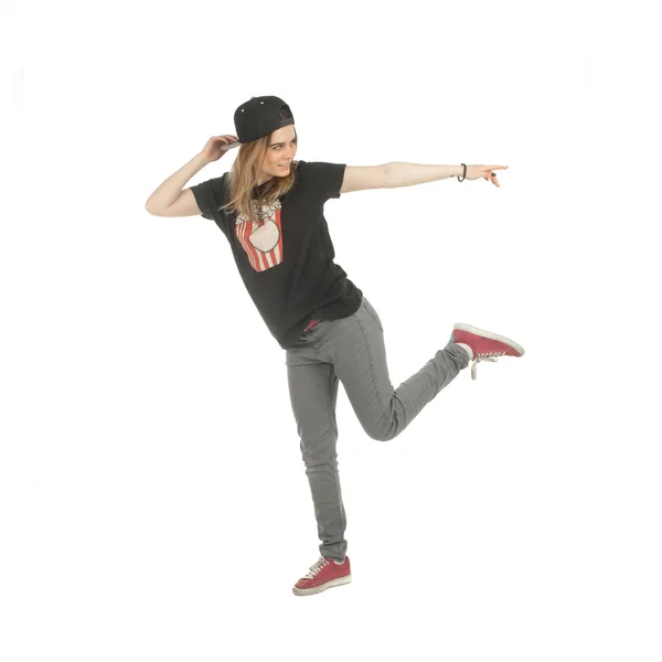 Vrouw in hip-hop pose in studio — Stockfoto