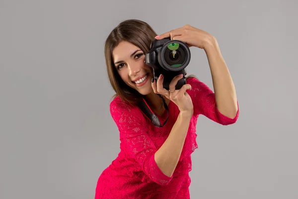 Girl with photo camera — Stock Photo, Image