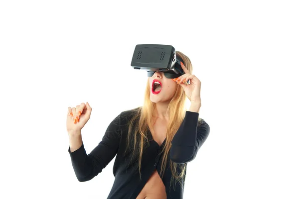 Nő a virtuális-valóság sisak — Stock Fotó