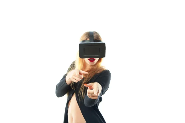 Menina em capacete realidade virtual — Fotografia de Stock