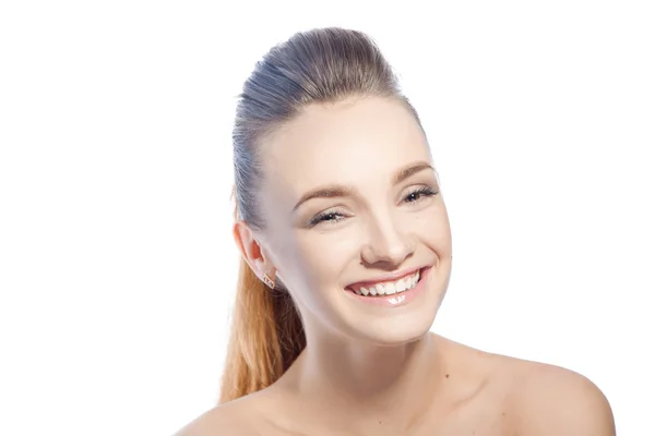 Happy young lady smiling in studio — Stock Photo, Image