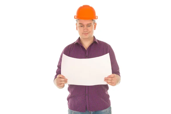 Bauarbeiter mit Plan in der Hand — Stockfoto