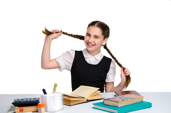 Glückliche junge Schulmädchen in Uniform — Stockfoto