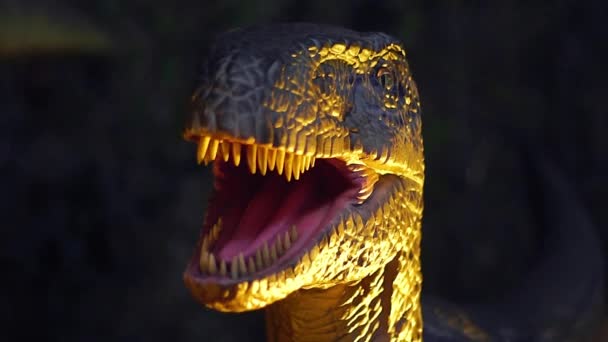 Großaufnahme Eines Riesigen Raubtier Dinosauriers Mit Scharfen Zähnen — Stockvideo