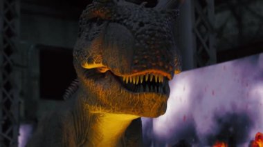Keskin dişli dev yırtıcı Tyrannosaurus dinozorunu kapatın.