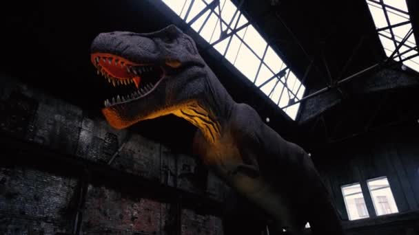Gigantyczny Dinozaur Tyranozaur Ostrymi Zębami — Wideo stockowe