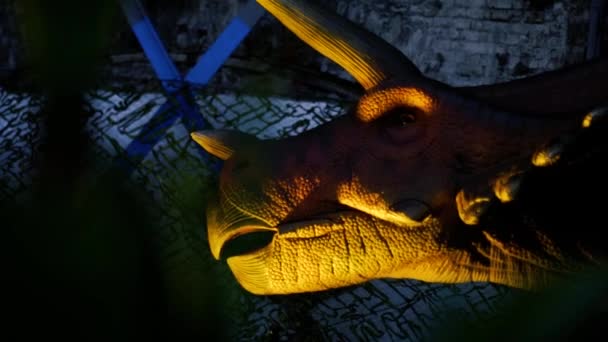 Närbild Jätte Växtätande Triceratops Dinosaurie Från Slutet Krita — Stockvideo