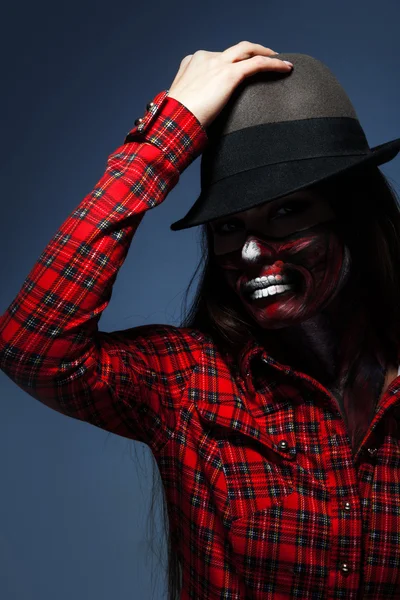 Studio photo of adult woman with scary make up for halloween — Stock Photo, Image