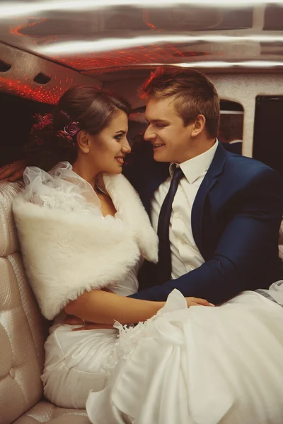 Vertical portrait of charming just merried couple in love — Stock Photo, Image