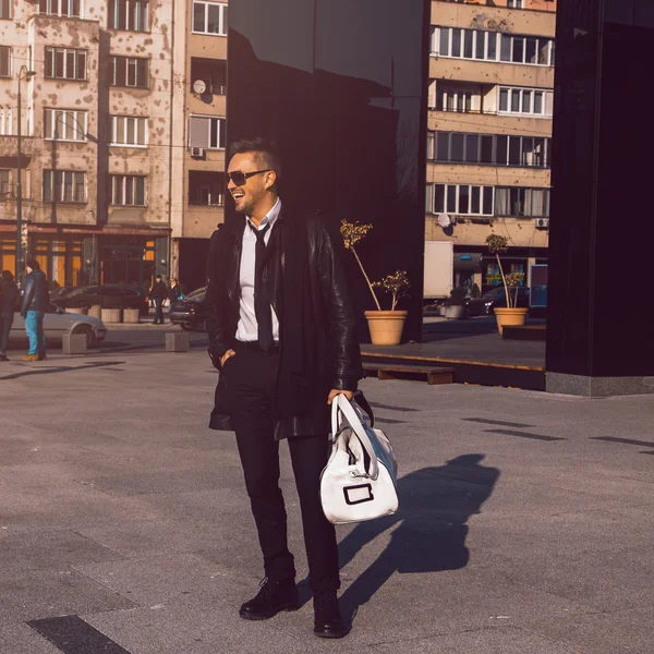 Square picture of trendy fun male model outdoors — Stock Photo, Image