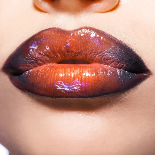 Close up photo of woman lips with make up — Stok fotoğraf