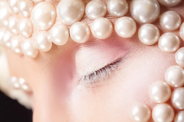 Macro photo of closed eyes with tender makeup — Stock Photo, Image