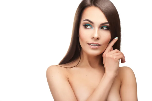 Portrét krásné kavkazské brunetka s dokonalým streight h — Stock fotografie