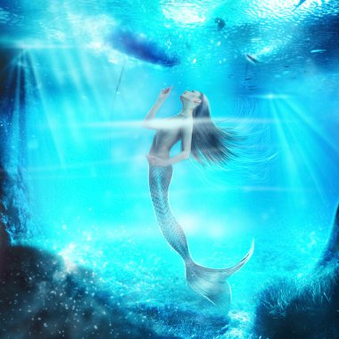 Adorable topless mermaid in the underwater world clipart