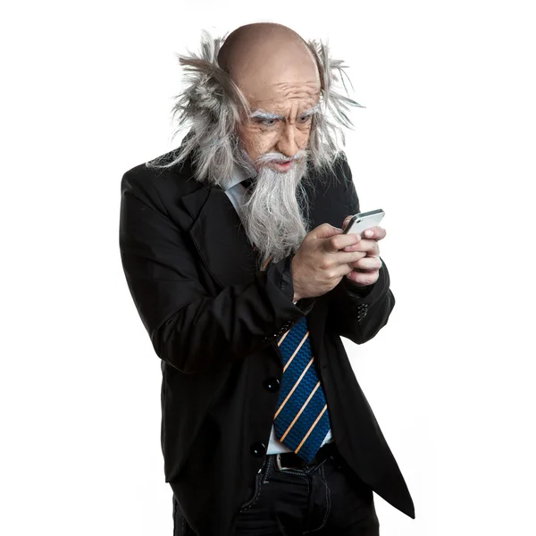 Old man and new technologies — Stock Photo, Image