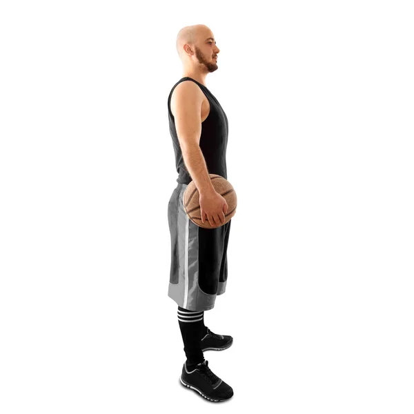 Elszigetelt fehér háttér kosárlabda játékos a labda — Stock Fotó