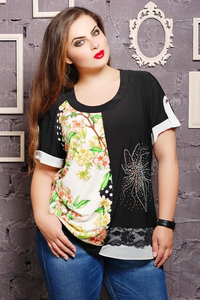 Plus size woman in casual clothes — Stock Photo, Image