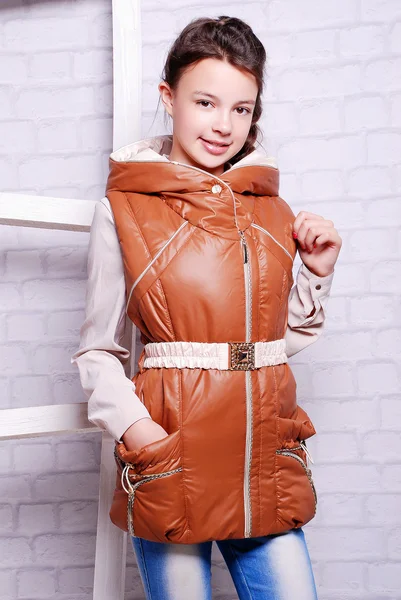 Kislány őszi meleg kabát Stock Kép