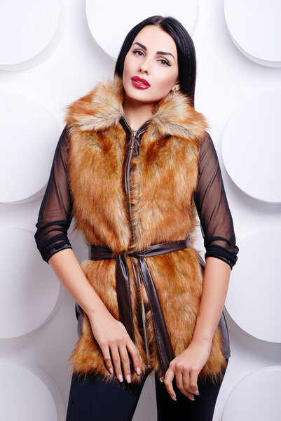 Woman in winter fur jacket