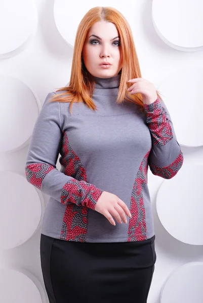 Plus size Woman in trendy clothes — Stock Photo, Image