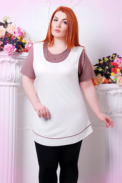 Plus size woman in casual clothes — Stock Photo, Image