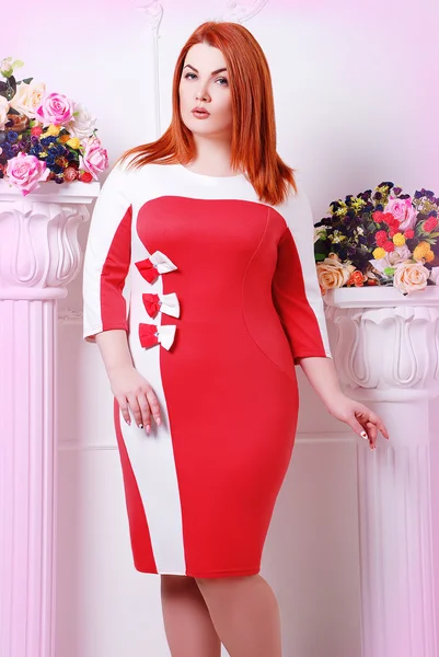 Plus size woman in dress — Stock Photo, Image