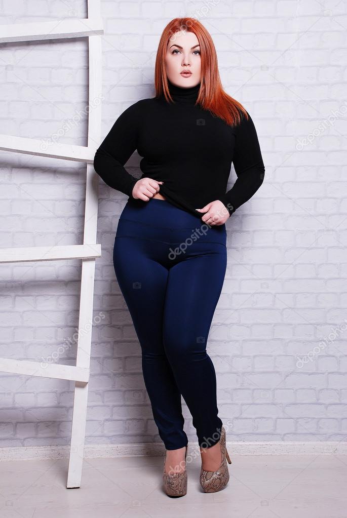 Pretty plus size woman in casual clothes