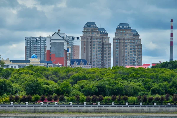 Blagoveshchensk Rusia Junio 2020 Vista Ciudad China Heihe Desde Terraplén — Foto de Stock