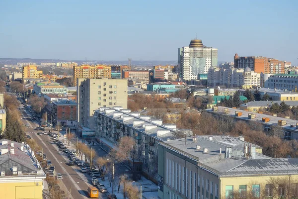 ロシア Blagoveshchensk 2020年12月24日 冬の高さからBlagoveshchenskの街の眺め — ストック写真