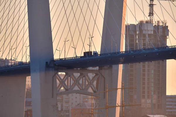 Владивосток Россия Декабря 2020 Вечерний Вид Мост Заливе Золотого Роя — стоковое фото