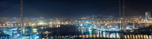 Vladivostok Rusia 2021 Vista Nocturna Desde Altura Del Puente Sobre — Foto de Stock