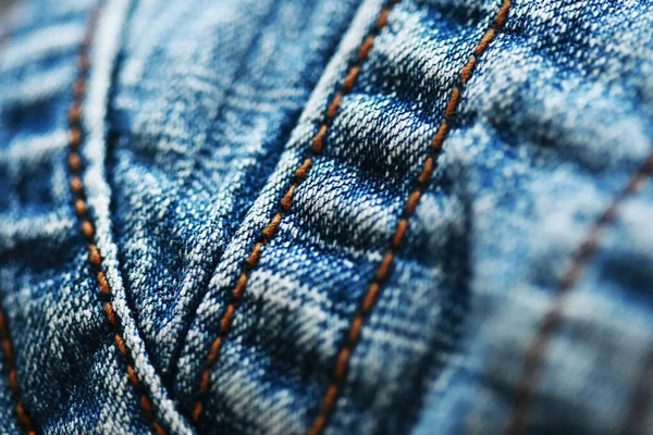 Jeans Denim Textura Close Foco Apenas Ponto Fundo Azul Macio — Fotografia de Stock