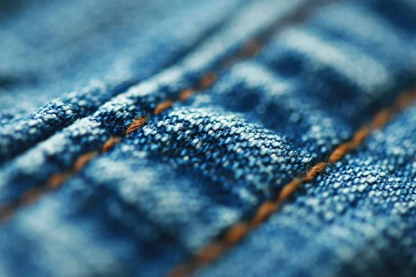 Jeans Trama Denim Vicino Concentrarsi Solo Punto Morbido Sfondo Blu — Foto Stock