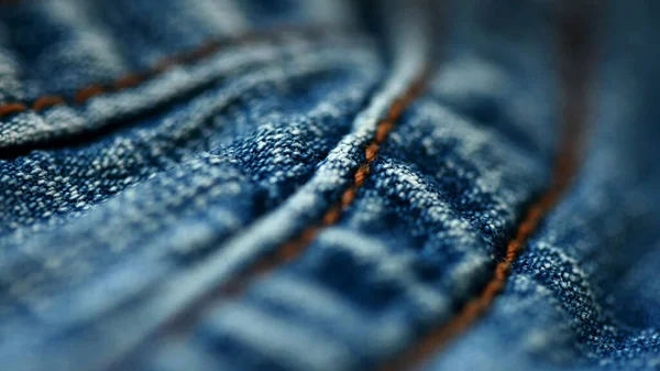 Jeans Trama Denim Vicino Concentrarsi Solo Punto Morbido Sfondo Blu — Foto Stock