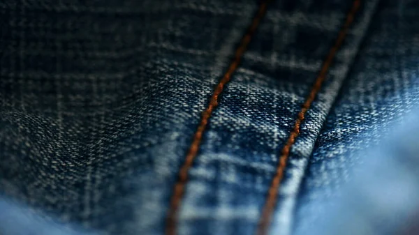 Jeans Trama Denim Vicino Concentrarsi Solo Punto Morbido Sfondo Blu — Foto Stock