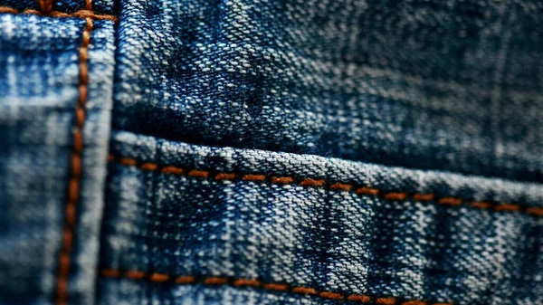 Jeans Denim Textur Närbild Fokusera Bara Punkt Mjuk Blured Bakgrund — Stockfoto