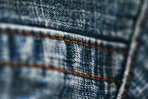 Jeans Trama Denim Vicino Concentrarsi Solo Punto Morbido Sfondo Blu — Foto Stock