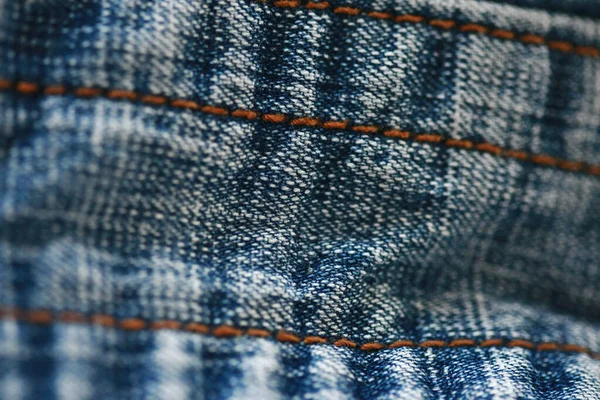 Jeans Denim Textura Close Foco Apenas Ponto Fundo Azul Macio — Fotografia de Stock