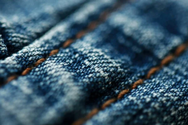 Jeans Trama Denim Vicino Concentrarsi Solo Punto Morbido Sfondo Blu — Foto Stock