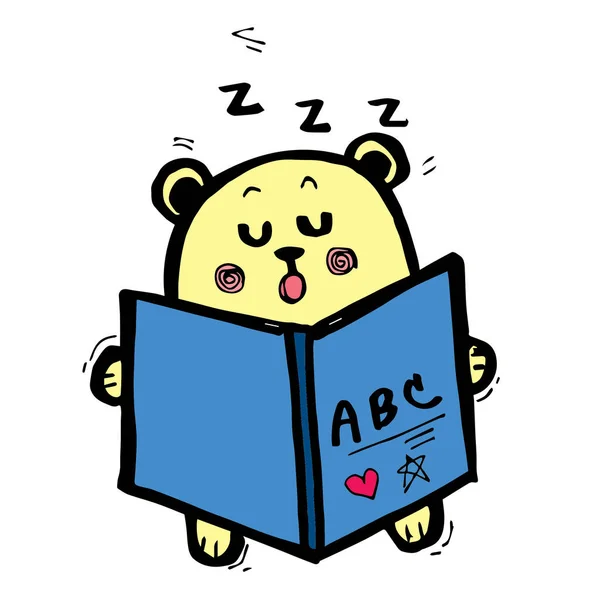Cute bear reading book cartoon hand draw , comic character