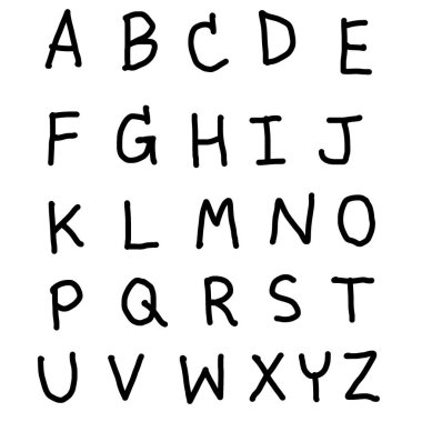 A-Z harflerini elle çiz, beyaz arkaplanda siyah harfler