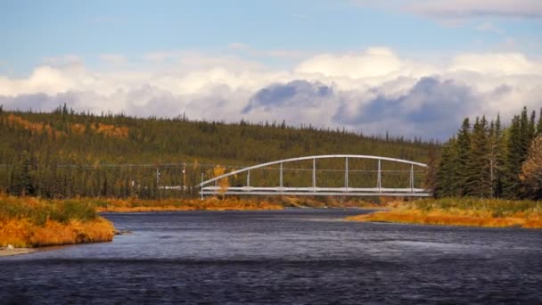 Köprü üzerinde nehir Trans Alaska boru hattı petrol taşıma sistemi — Stok video
