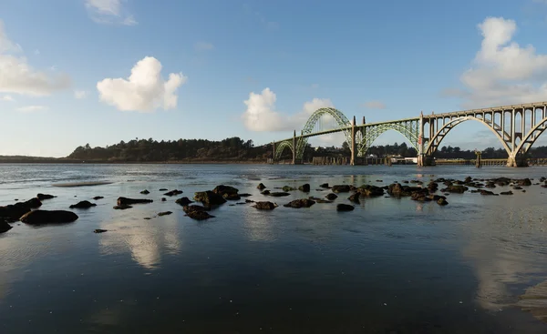 Yaquina Bay Shellfish Preserve Newport Bridge Oregon River Mouth — Stock Photo, Image