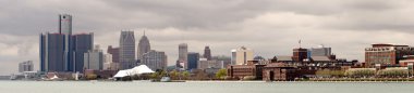 Uzun Panoramik Detroit Nehri Şehir Merkezi Skyline 