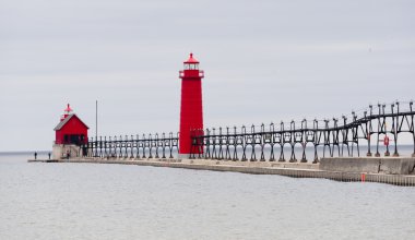 Çift fenerler Grand Haven deniz işaretleri Michigan Gölü