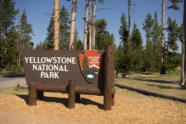 Bem-vindo ao Parque Nacional Yellowstone NPS Wyoming — Fotografia de Stock