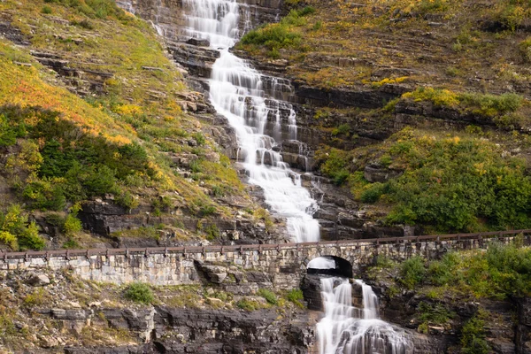 Waterfall Road Glacier National Park Montana Shale Glacier Melt — Stock Photo, Image