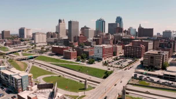 Uitzicht Vanuit Lucht Downtown City Center Urban Jungle Kansas City — Stockvideo