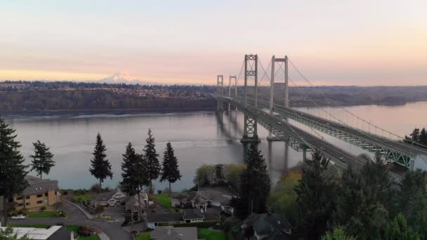 Reis Terug Naar Forth Tacoma Narrows Bridges Tacoma — Stockvideo
